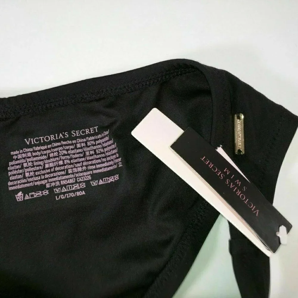 Victoria Secret Large L Itsy Bikini Bottom Cheeky Ruched Back Black Sexy VS